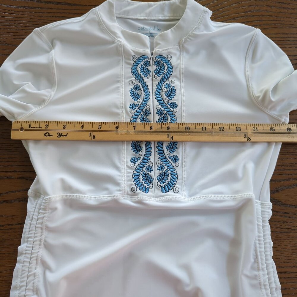 Cabana Life Womens Top sz S White Blue‎ Embroidered convertible ruched rashguard - Picture 9 of 13